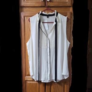Ann Taylor White sleeveless blouse with black tie